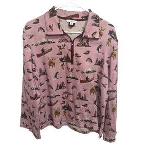 LL Bean Signature 1/4 Zip western/country pattern cotton long sleeve pullover